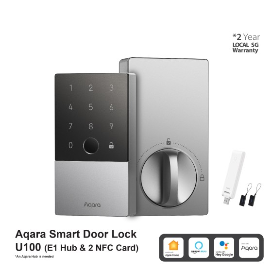 Aqara U100 智能门锁（国际版 Zigbee），支持 Apple HomeKit、Google Home 和 Alexa